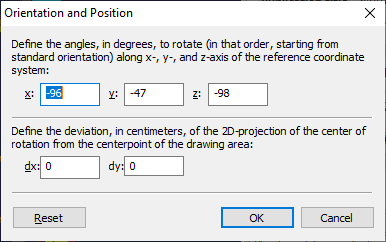 Orientation and Position dialog