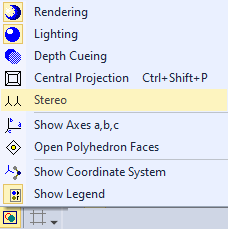 Picture Settings menu opened from the toolbar button with Stereo command highlighted