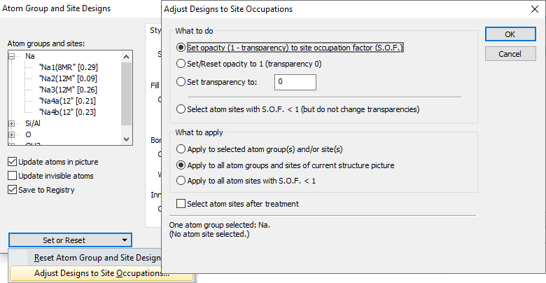 Atom group and site designs dialog with ...