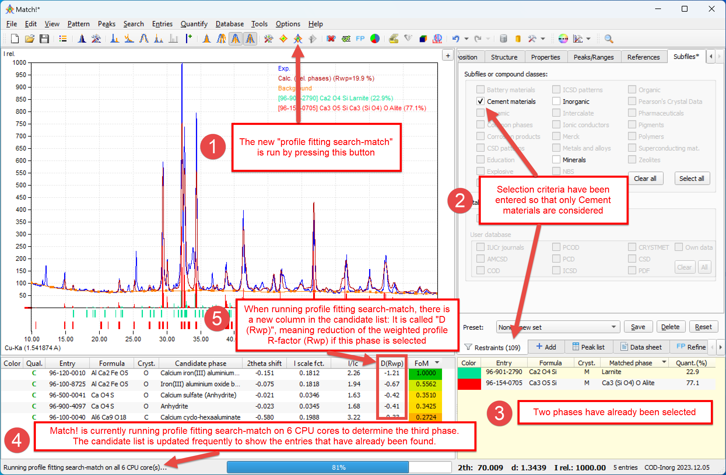 Screenshot showing the new profile fitting search-match function in action